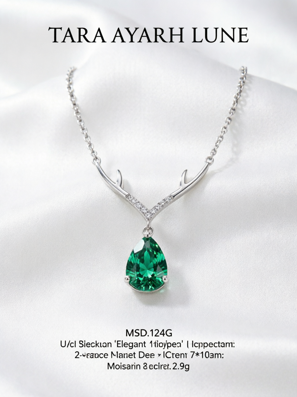 2ct Emerald Green Moissanite Teardrop Pendant Necklace with Antler Setting | Forest Antler | TARA AYARH LUNE