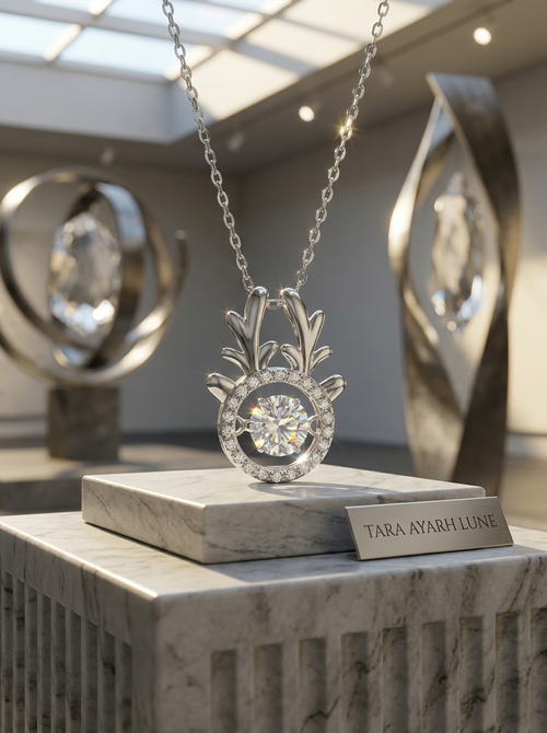 0.5ct Round-Cut Moissanite Kinetic Pendant Necklace | Aether Deer | TARA AYARH LUNE