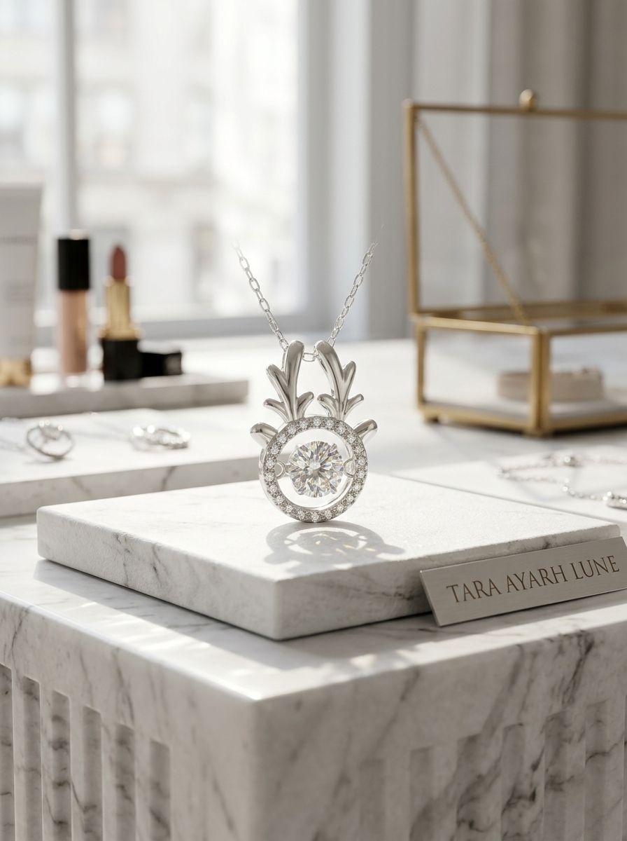 0.5ct Round-Cut Moissanite Kinetic Pendant Necklace | Aether Deer | TARA AYARH LUNE