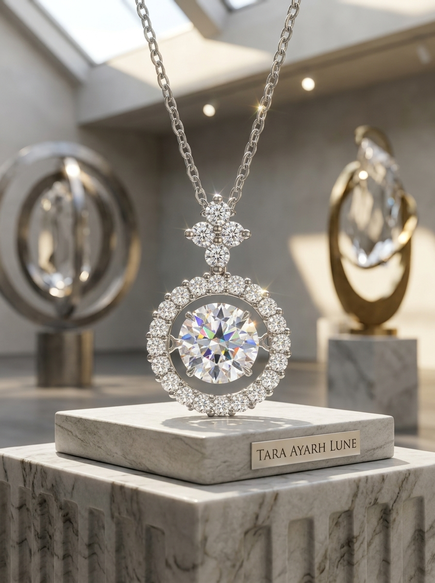1ct Round-Cut Moissanite Kinetic Pendant Necklace | Pulsar | TARA AYARH LUNE