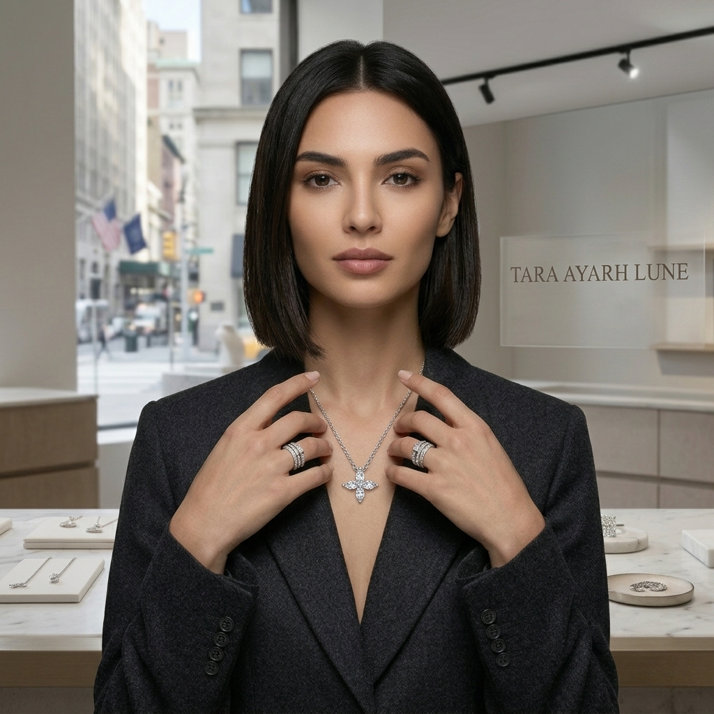 Marquise-Cut Moissanite Floral Pendant Necklace | Botanical Aura Quad-Petal Setting | TARA AYARH LUNE