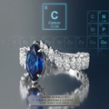5ct marquise-cut blue moissanite link band ring — deep-sea blue, sculptural chain-link setting | TARA AYARH LUNE