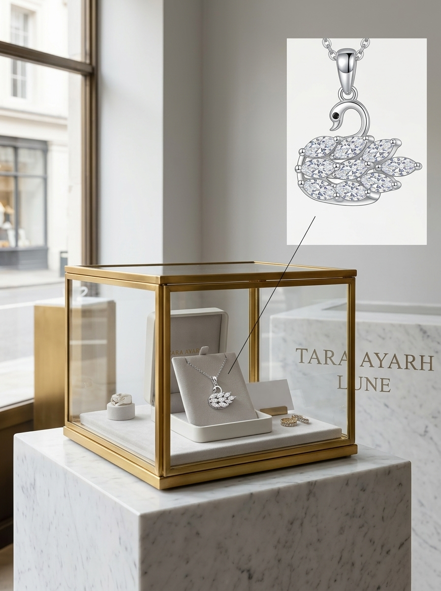 Marquise Cluster Moissanite Swan Pendant Necklace | Serene Grace Wing Setting | TARA AYARH LUNE