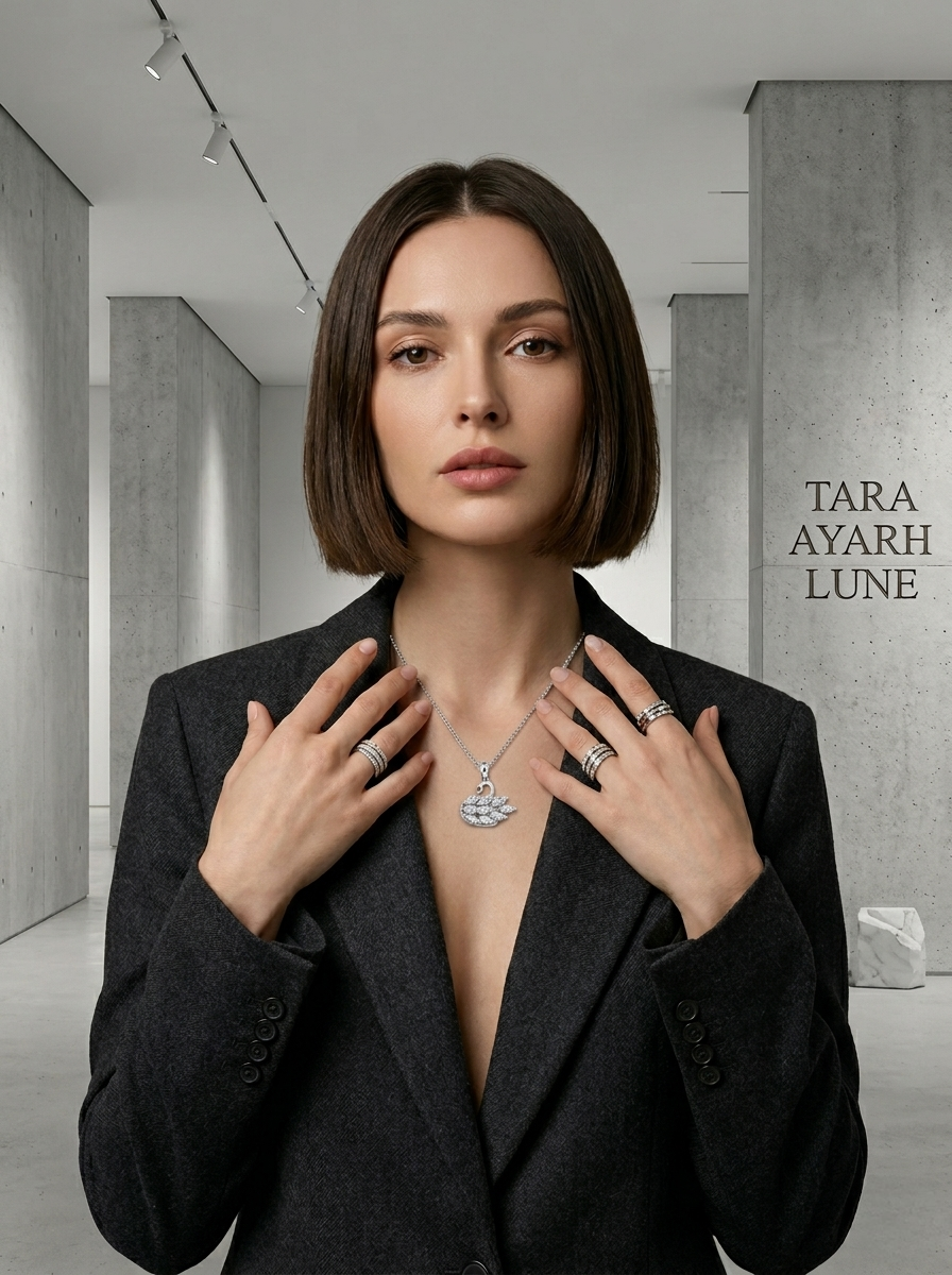 Marquise Cluster Moissanite Swan Pendant Necklace | Serene Grace Wing Setting | TARA AYARH LUNE