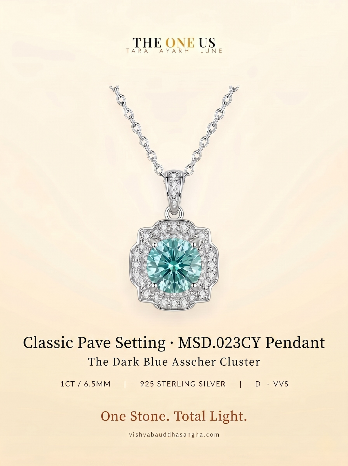 1ct mint green moissanite cluster pendant necklace — 6.5mm round brilliant, VVS clarity | TARA AYARH LUNE