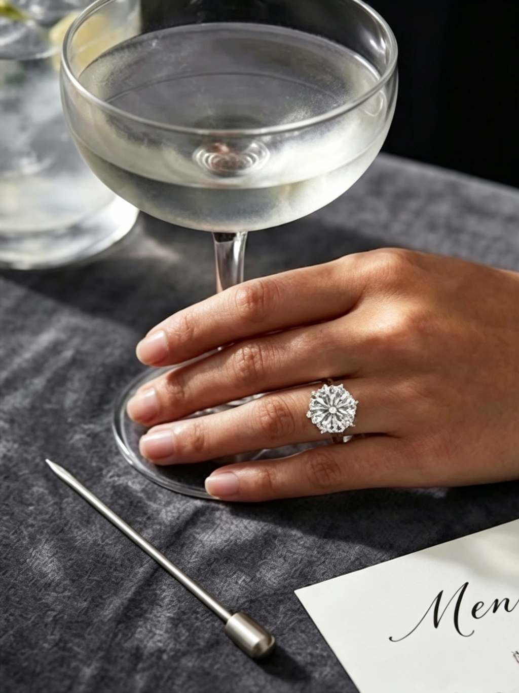 10 carat moissanite ring side view — floating stone effect, six-prong crown solitaire | TARA AYARH LUNE