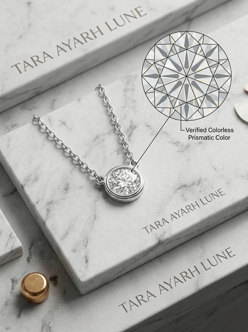 Moissanite Bezel Setting Close-Up | Lab-Grown VVS1 D-Color | TARA AYARH LUNE
