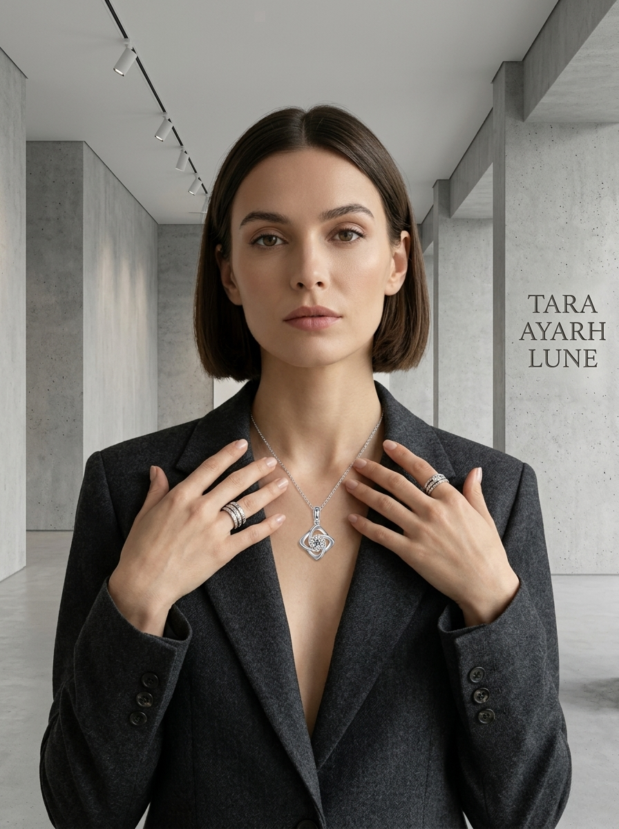 1ct Round-Cut Moissanite Clover Pendant Necklace | Lover's Knot | TARA AYARH LUNE