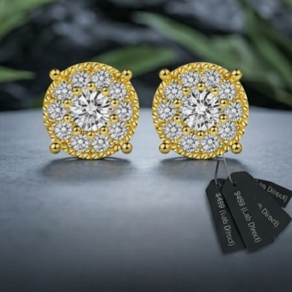 1ctw round moissanite double-layer cake stud earrings — 18K gold finish, architectural depth | TARA AYARH LUNE