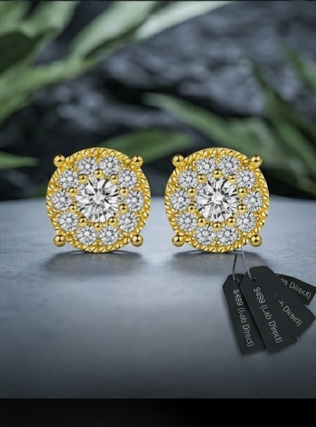 1ctw round moissanite double-layer cake stud earrings — 18K gold finish, architectural depth | TARA AYARH LUNE