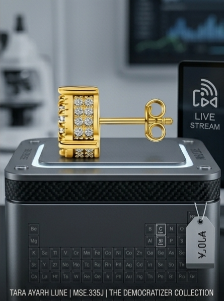 Moissanite double-layer cake stud earring side view — raised tier profile, 360° radiance | TARA AYARH LUNE