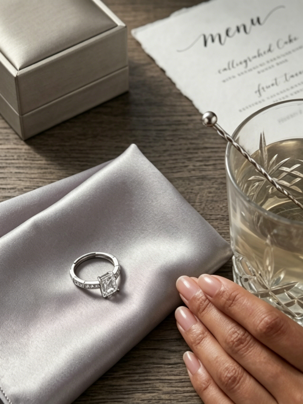 Emerald cut moissanite ring side view — geometric segmented shank with micropavé accents | TARA AYARH LUNE
