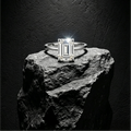5x7mm emerald-cut moissanite solitaire ring — 1ct D-color VVS1, four-prong open mount | TARA AYARH LUNE