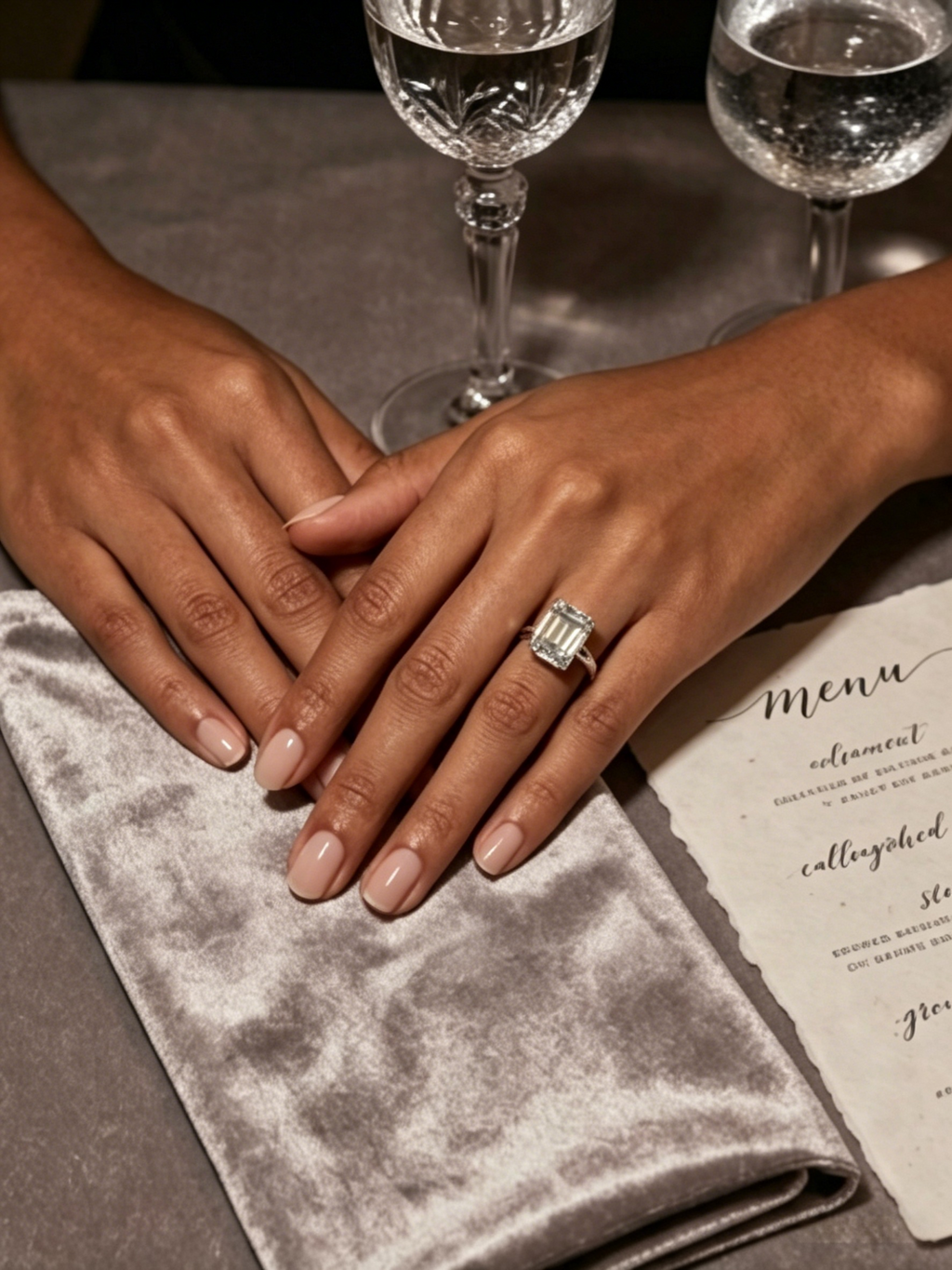 5ct emerald cut moissanite ring side view — hall-of-mirrors effect, minimalist four-prong solitaire | TARA AYARH LUNE
