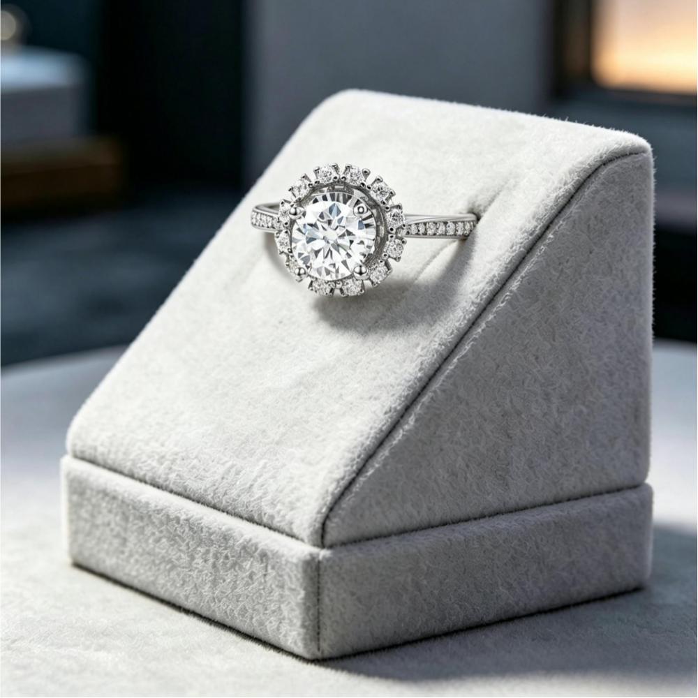 Moissanite eternity stacking band close-up — rhodium-plated S925, brilliant fire | TARA AYARH LUNE