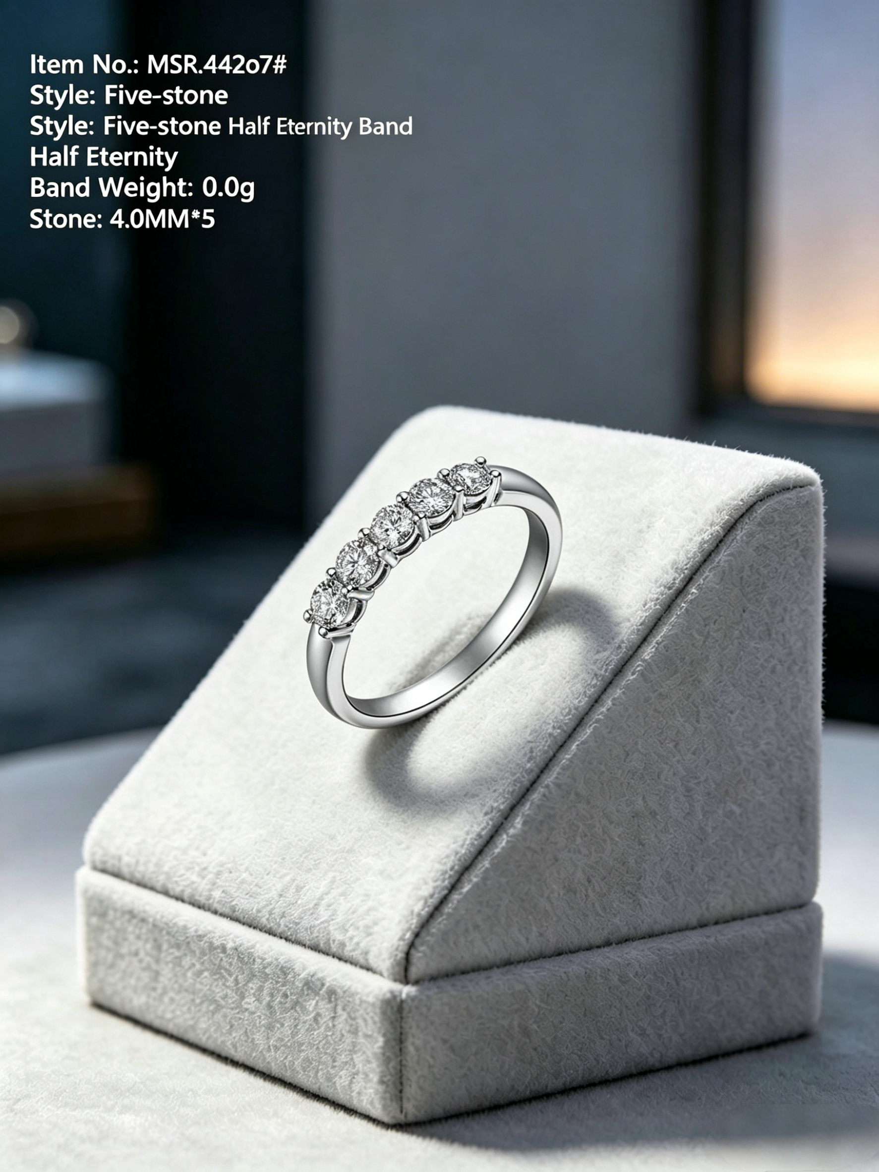 Moissanite eternity band MSR442 — white silver, delicate stacking band | TARA AYARH LUNE
