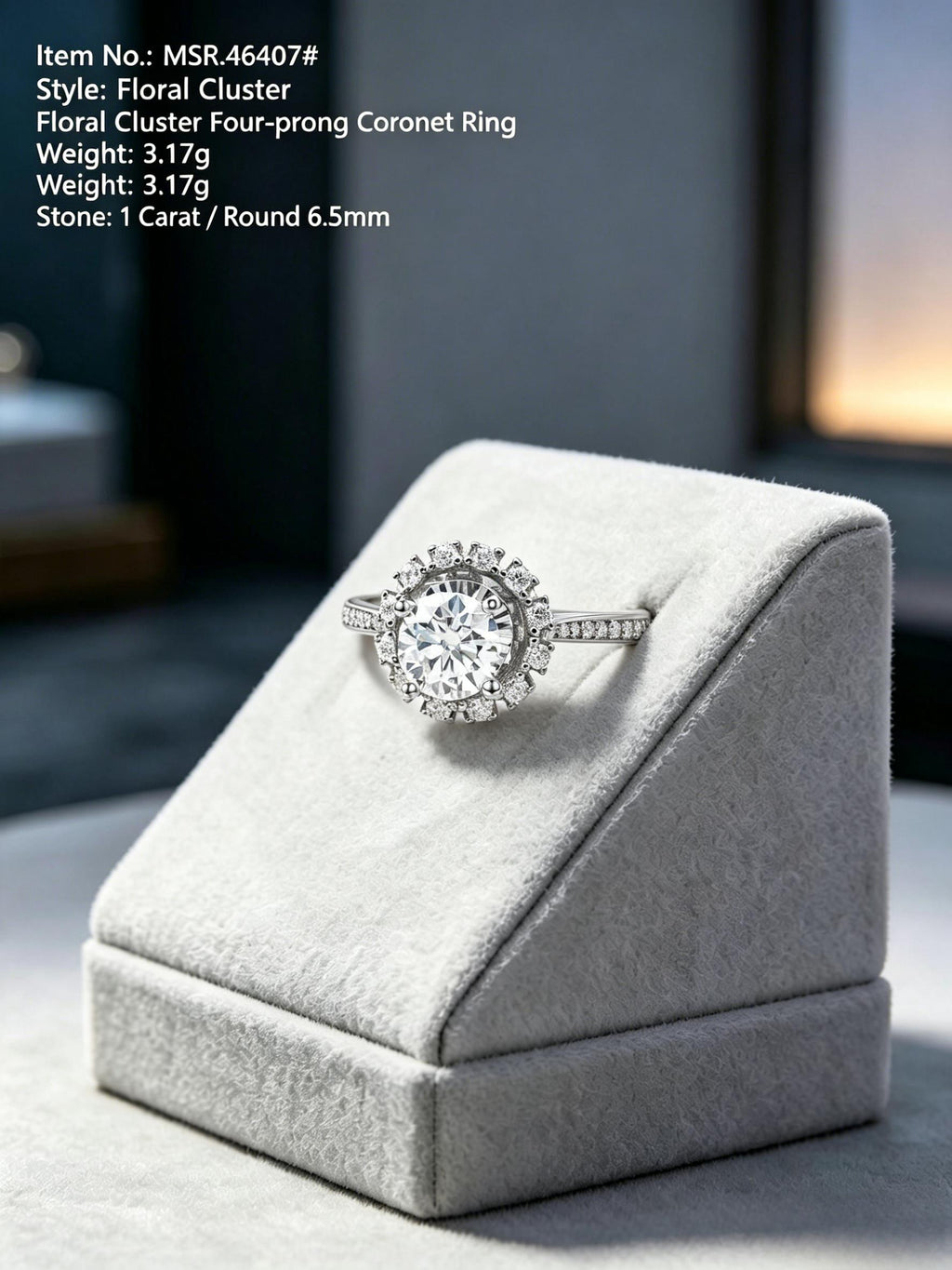 Moissanite eternity stacking band MSR464 — white silver, halo setting | TARA AYARH LUNE