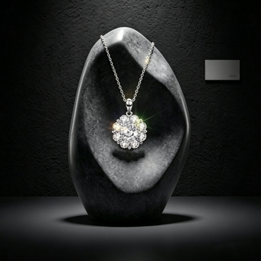 6.5mm Round Moissanite Floral Cluster Pendant Necklace | Lab-Grown VVS1 | TARA AYARH LUNE