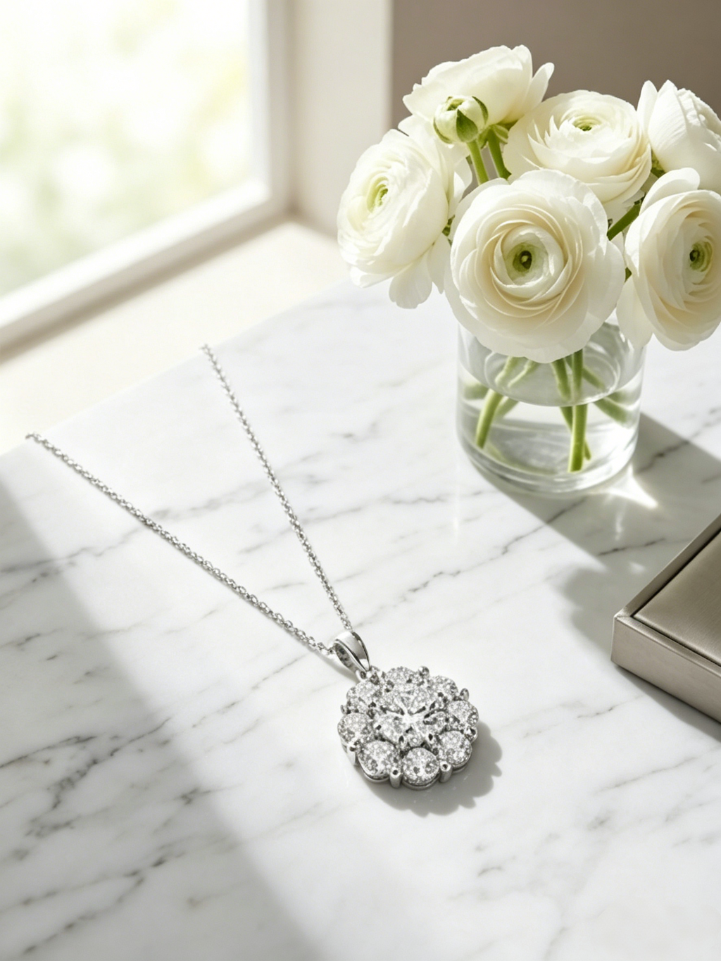 1ct Lab-Grown Moissanite Floral Cluster Pendant on Model | Conflict-Free Fine Jewelry | TARA AYARH LUNE