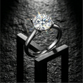 9mm round-cut moissanite four-prong solitaire ring — 3ct D-color VVS1, architectural mount | TARA AYARH LUNE