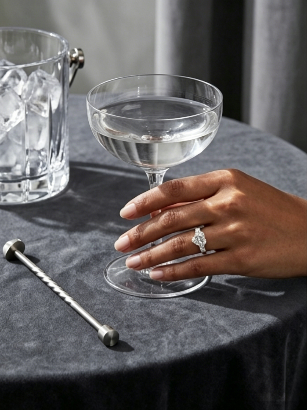 Heart cut moissanite ring side view — tapered baguette accents, three-stone trinity mount | TARA AYARH LUNE