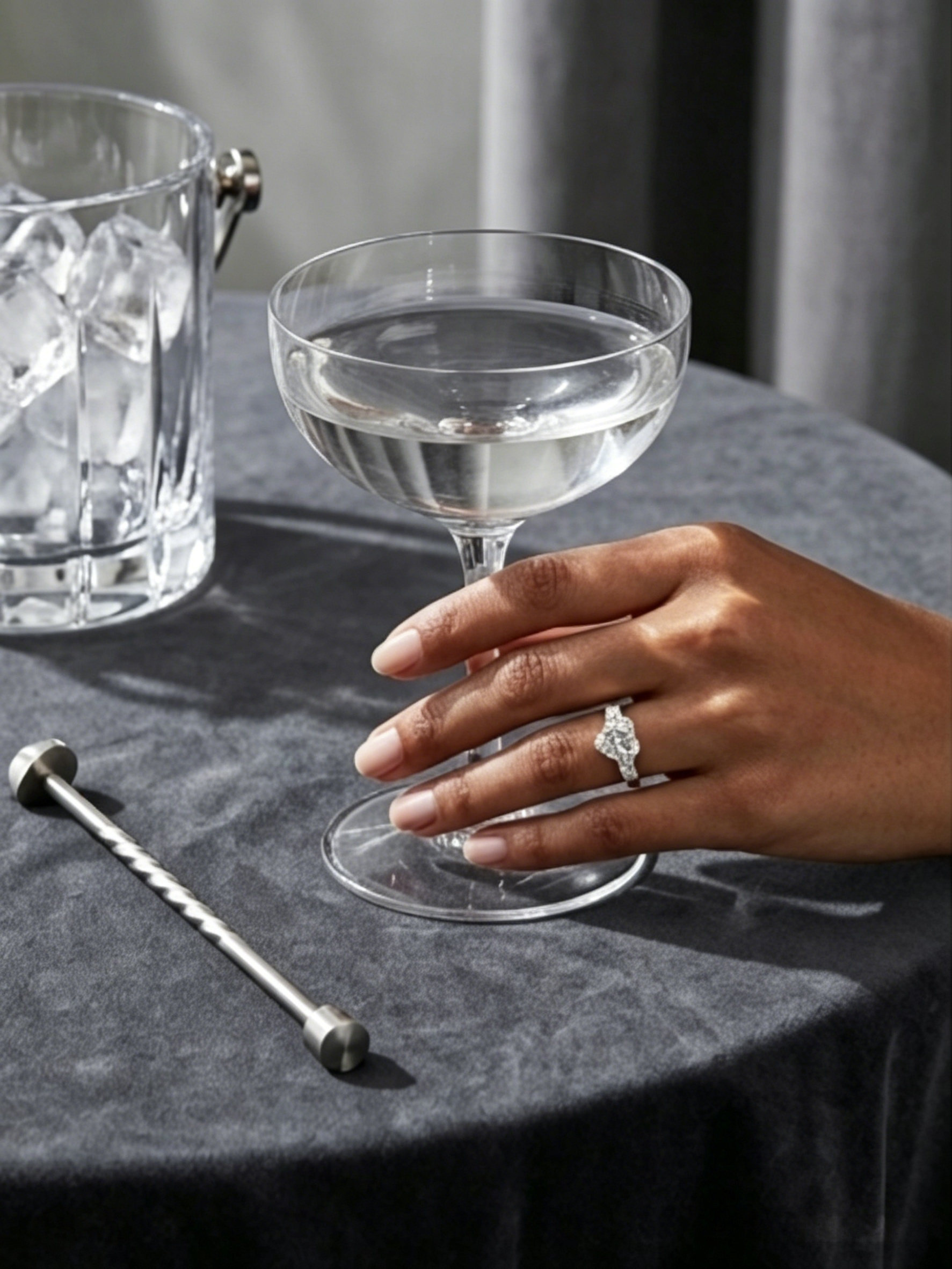 Heart cut moissanite ring side view — tapered baguette accents, three-stone trinity mount | TARA AYARH LUNE