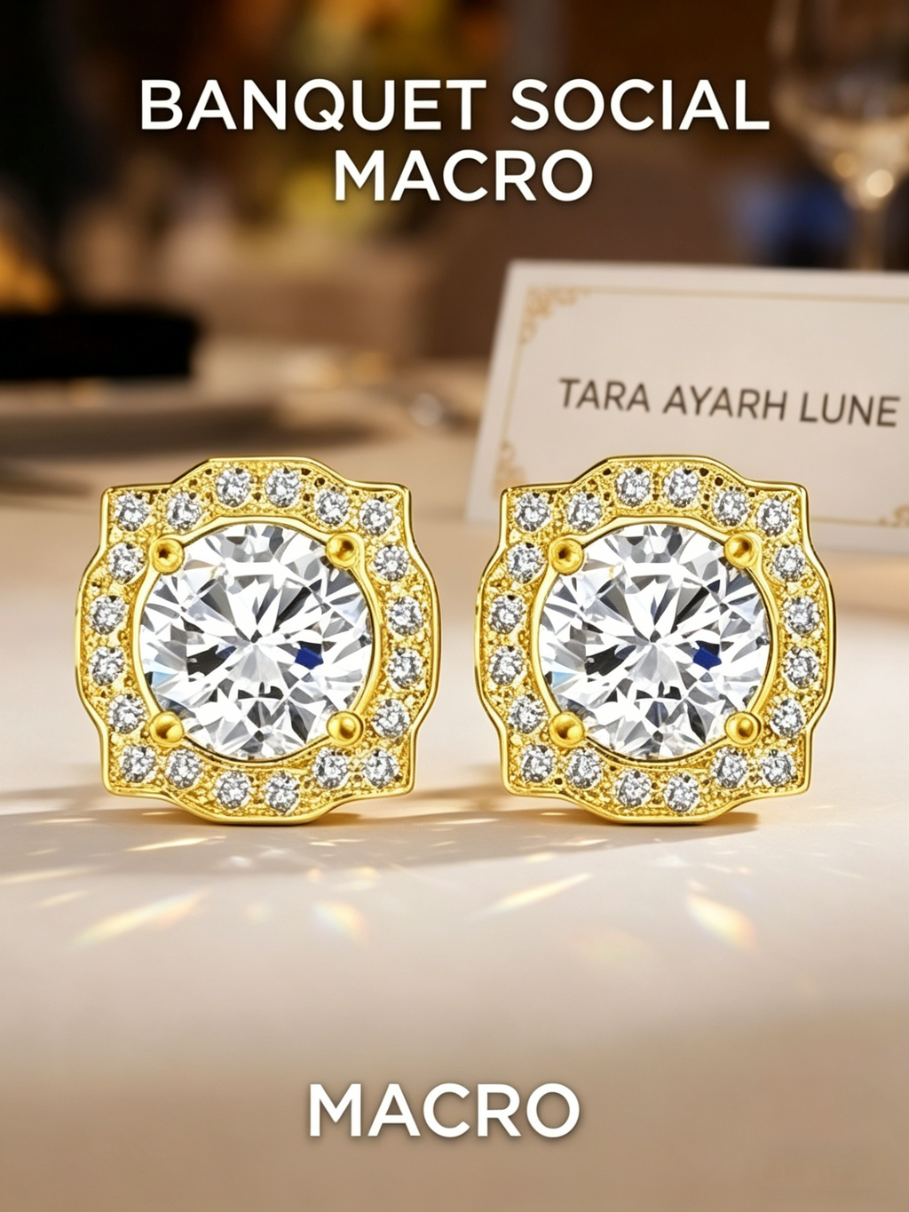 2.6ctw round moissanite heritage halo stud earrings — 14K gold-plated, art-deco octagonal halo | TARA AYARH LUNE