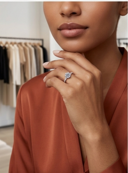 1ct round brilliant moissanite geometric solitaire ring — conflict-free lab-grown stone | TARA AYARH LUNE