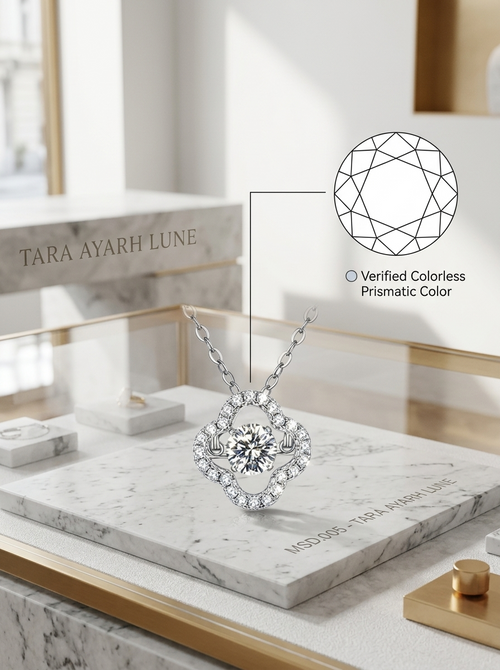 Kinetic Dancing Stone Clover Pendant | Lab-Grown Moissanite VVS1 | TARA AYARH LUNE
