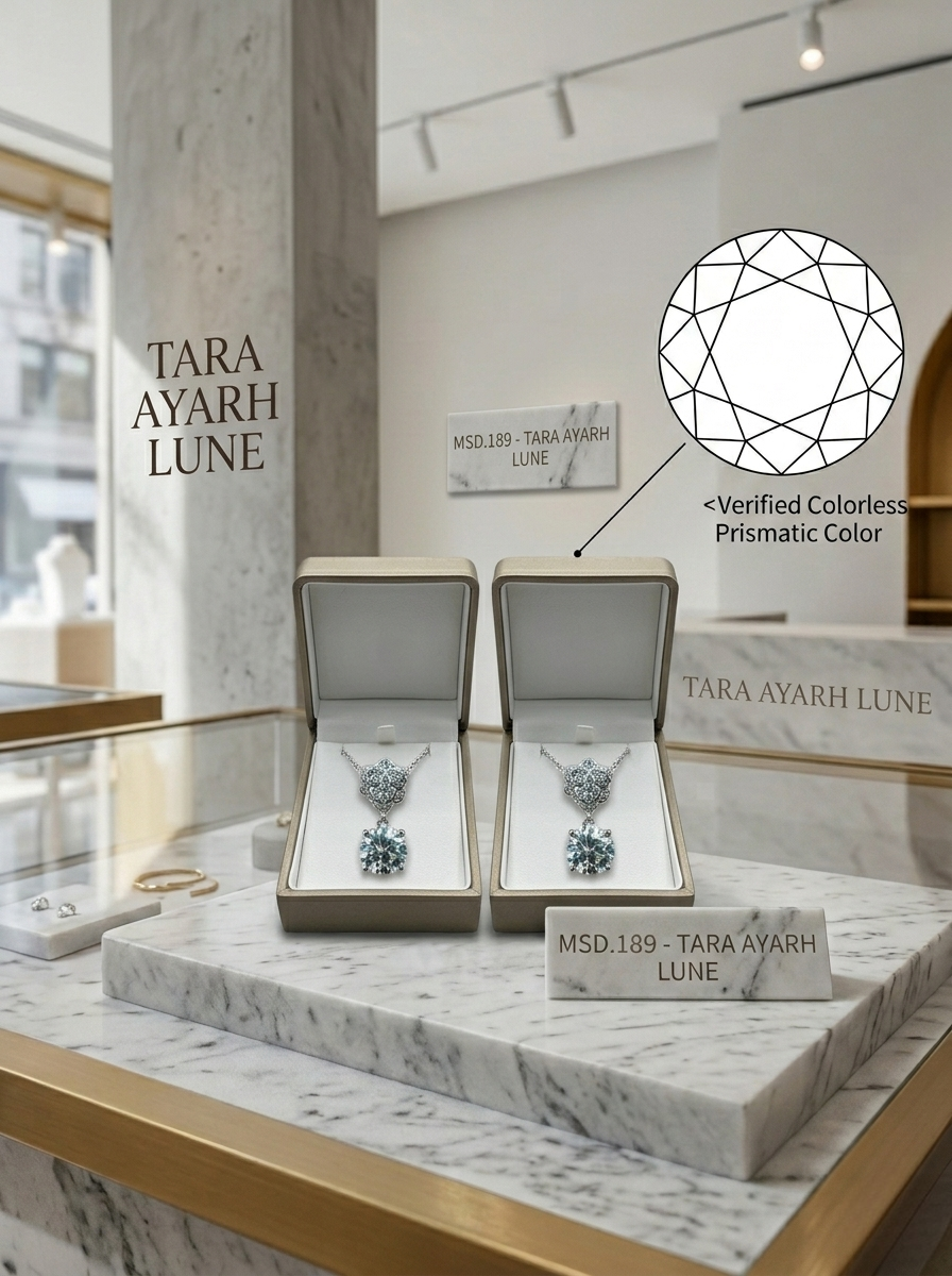 1ct Round-Cut Moissanite Lariat Droplet Pendant Necklace | Infinite Pavé Knot | TARA AYARH LUNE