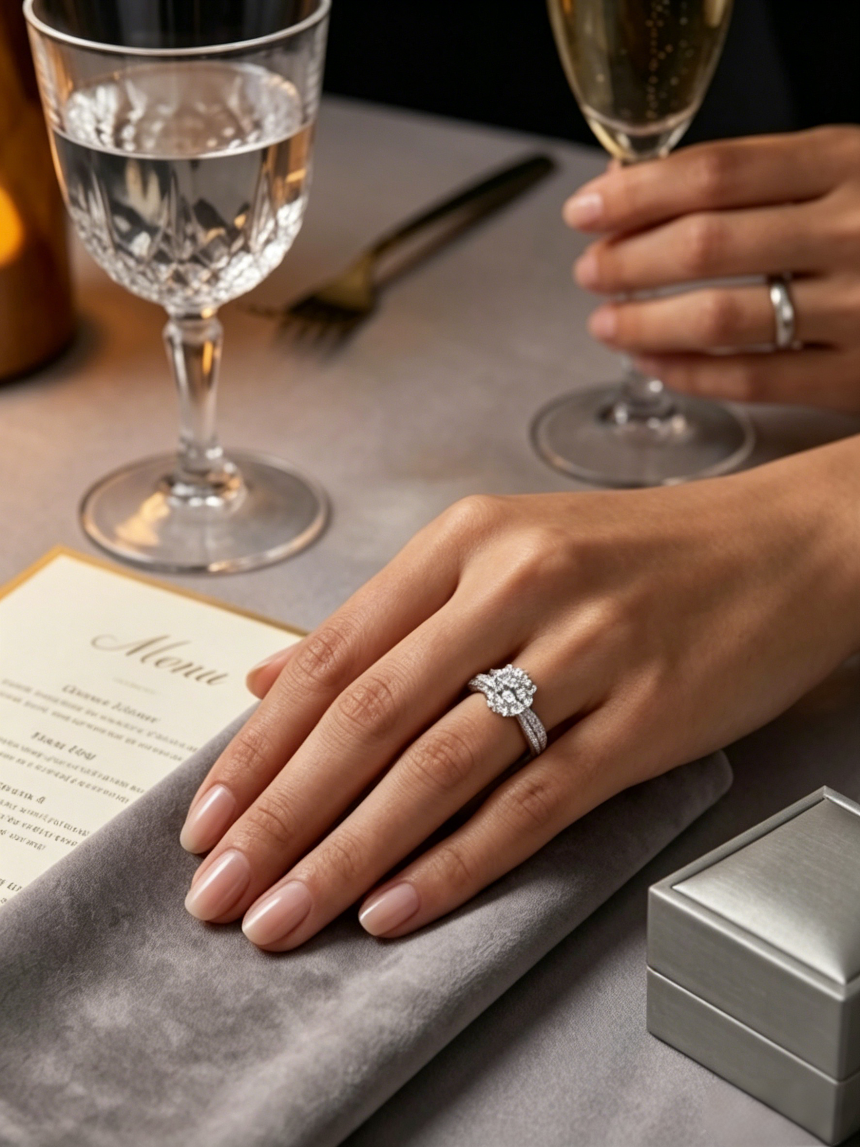 Micropavé moissanite ring on hand — 8mm center stone, elegant shank setting | TARA AYARH LUNE
