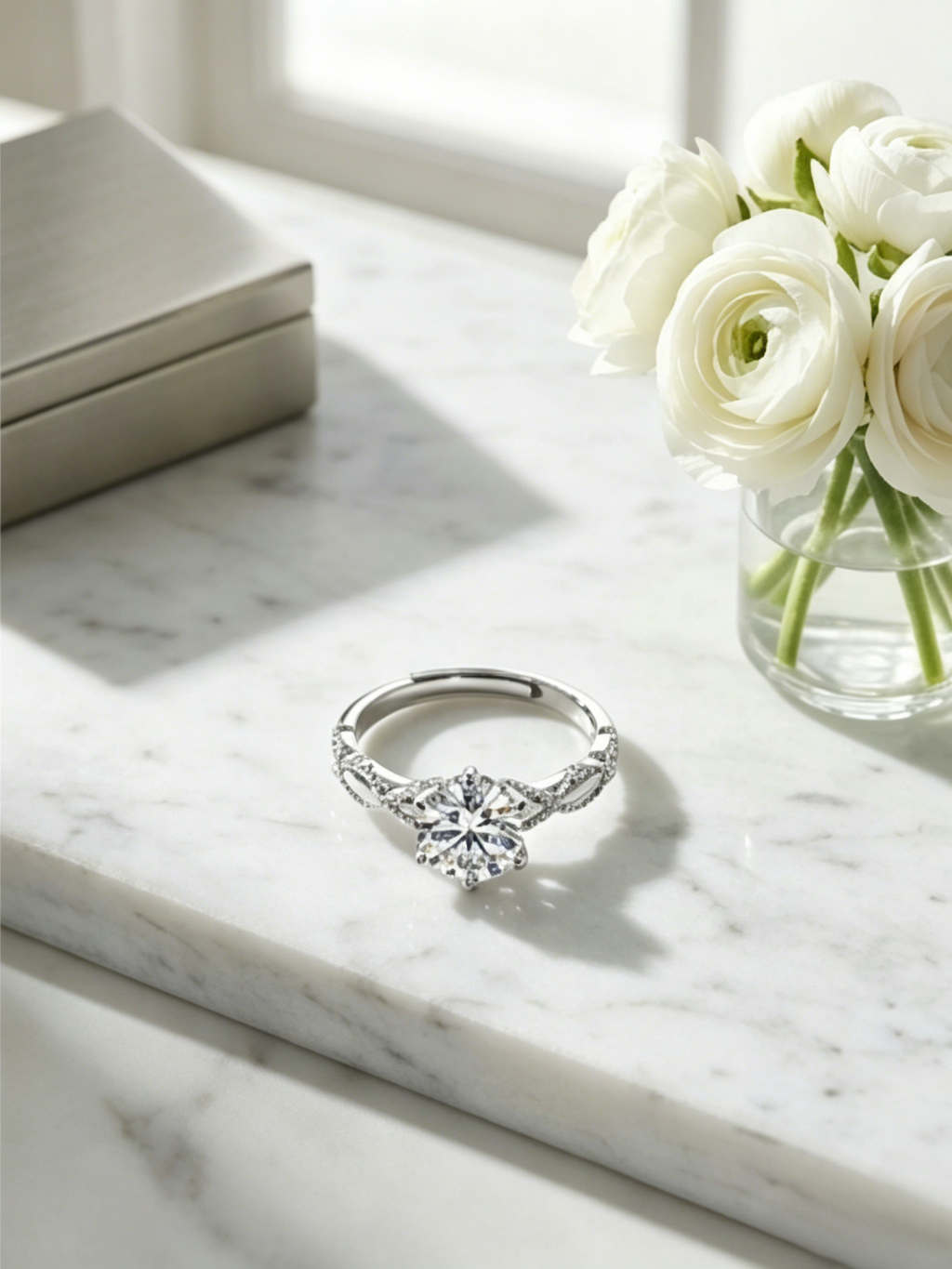 1ct round moissanite nature-inspired engagement ring — vintage milgrain vine band, conflict-free | TARA AYARH LUNE