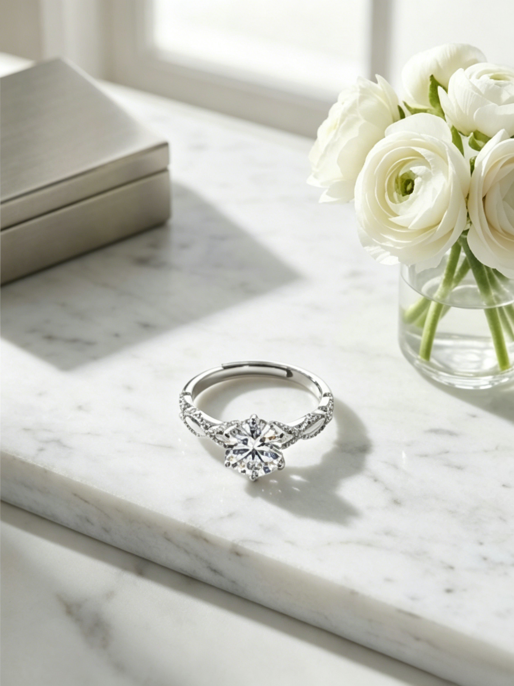 1ct round moissanite nature-inspired engagement ring — vintage milgrain vine band, conflict-free | TARA AYARH LUNE