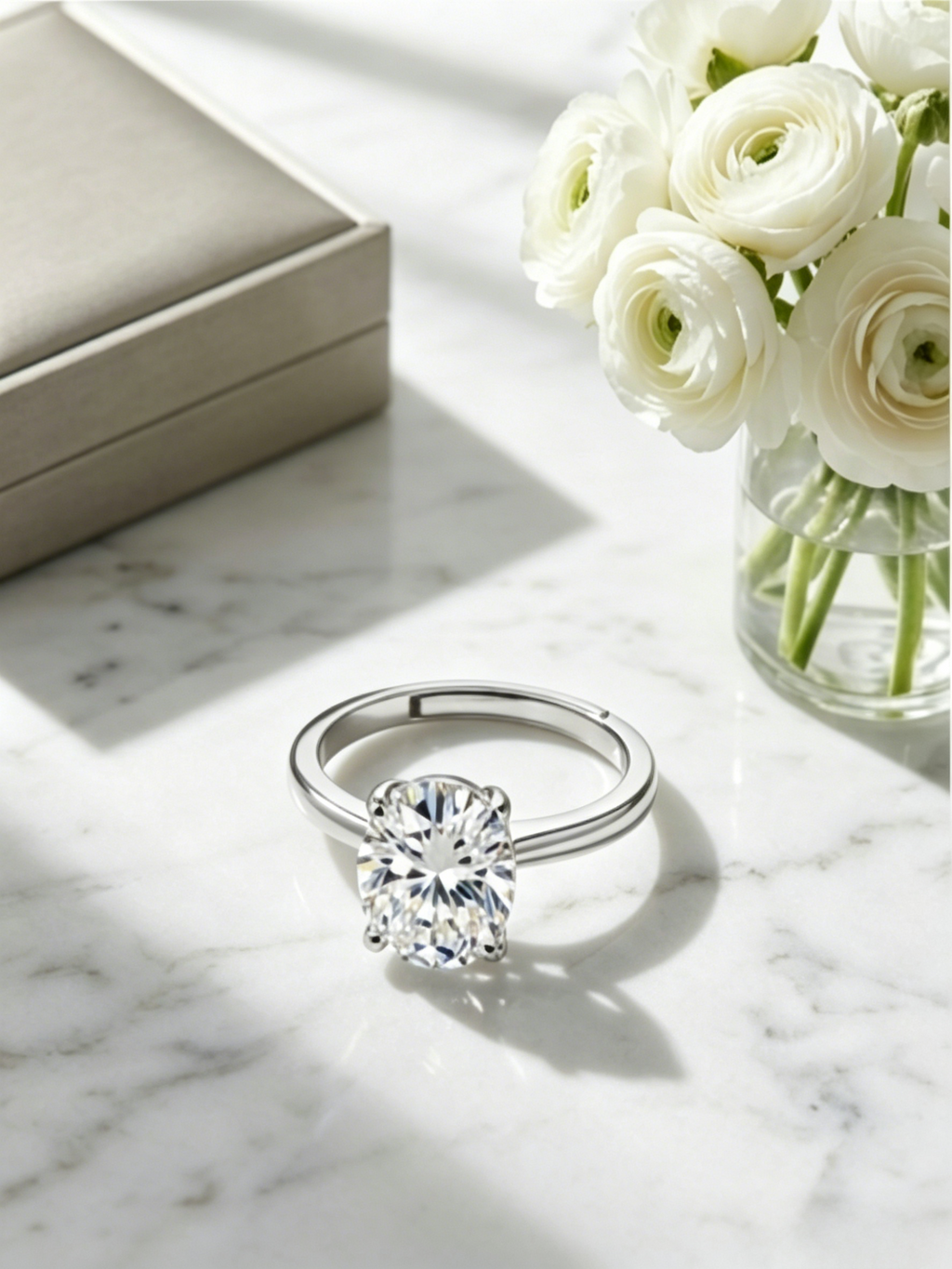 2ct oval moissanite engagement ring — conflict-free lab-grown, minimalist solitaire design | TARA AYARH LUNE