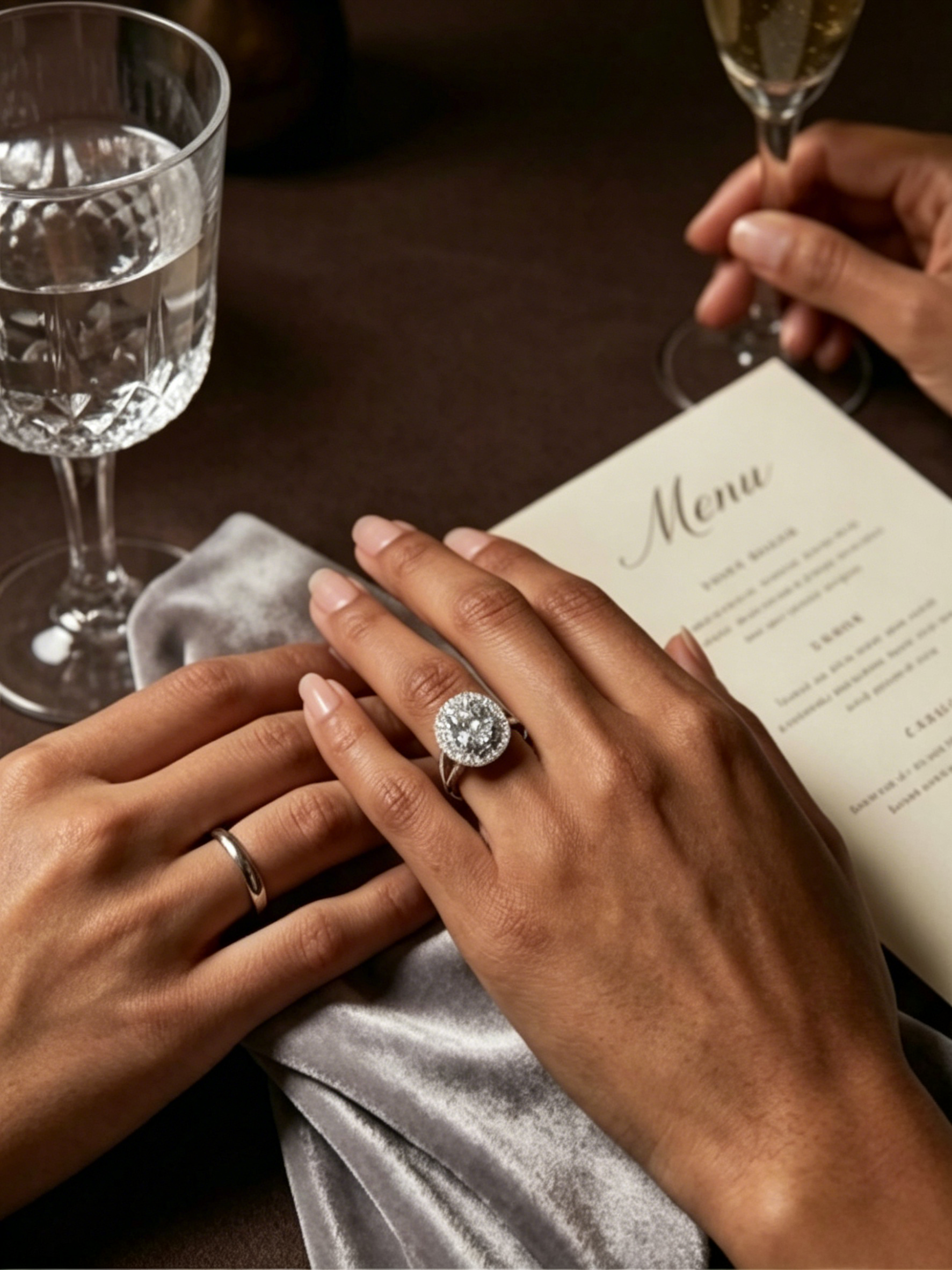 Oval moissanite double halo ring side view — two-tier micropavé halo, elongating silhouette | TARA AYARH LUNE