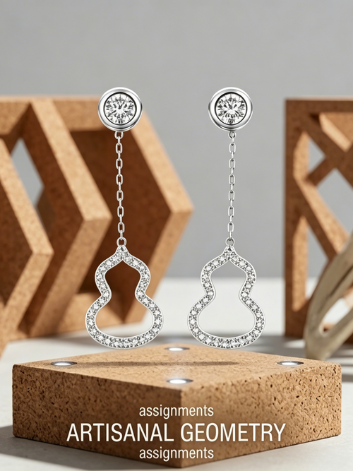 Moissanite gourd drop earring close-up — micro-pavé pendant, double-curve silhouette | TARA AYARH LUNE