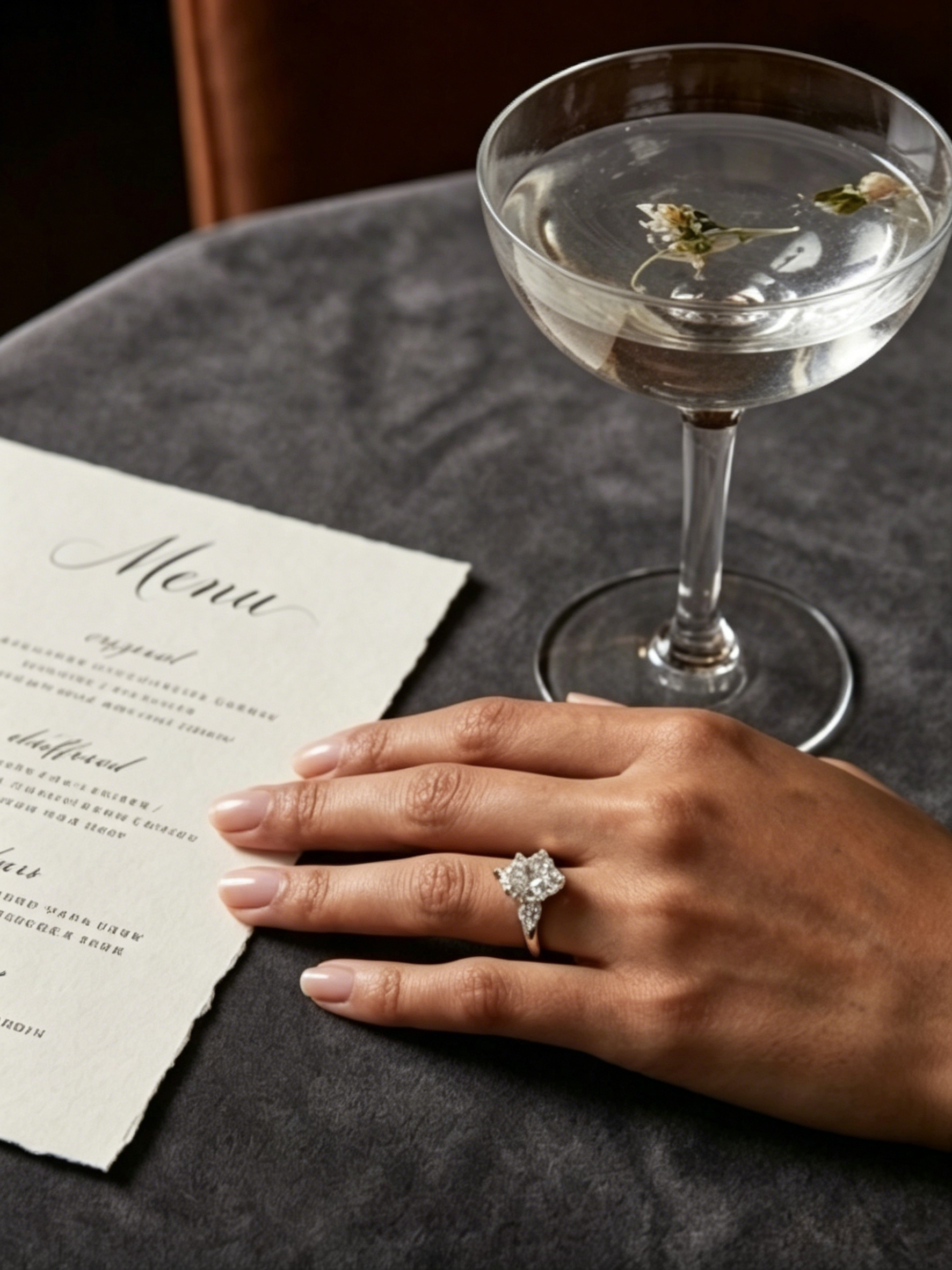 Pear cut moissanite three-stone ring side view — dual pear side stones, trinity mount | TARA AYARH LUNE