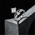 5.5mm princess-cut moissanite asymmetrical geometric ring — 1ct D-color VVS1, pear-cut detail setting | TARA AYARH LUNE