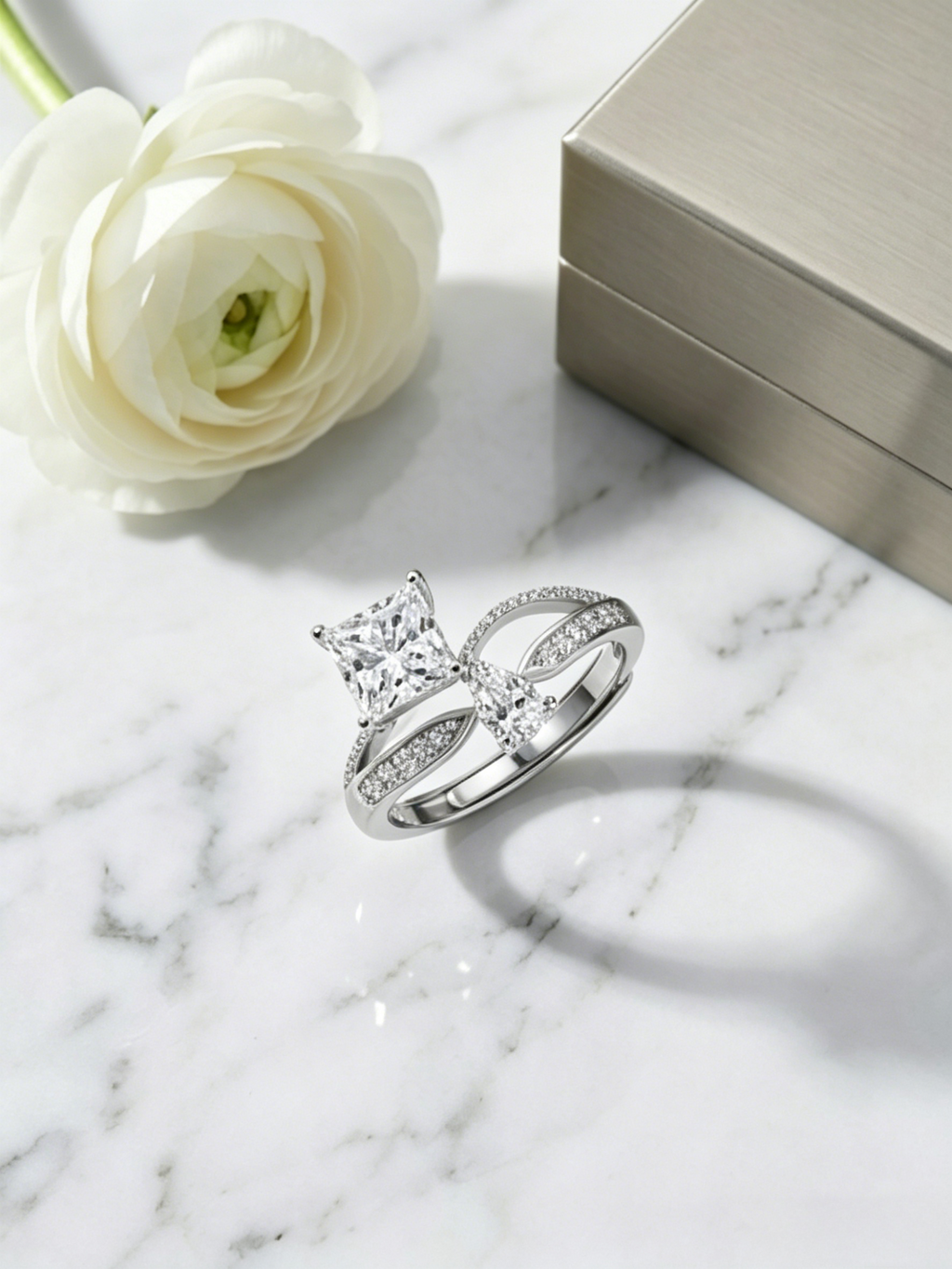 Toi et moi moissanite ring — princess cut with pear accent, conflict-free lab-grown | TARA AYARH LUNE