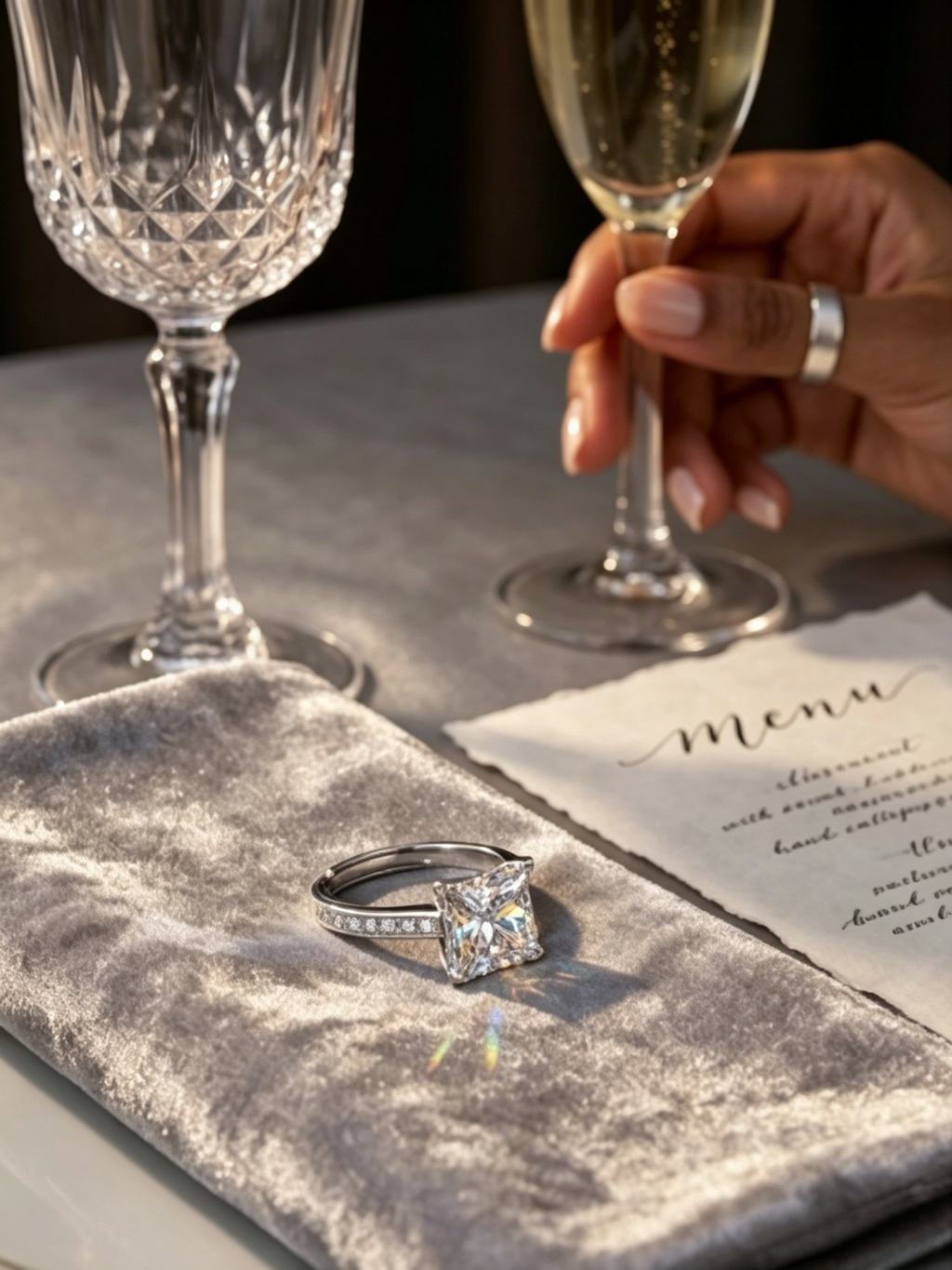 Princess cut moissanite ring side view — micropavé band, platinum-plated sterling silver | TARA AYARH LUNE