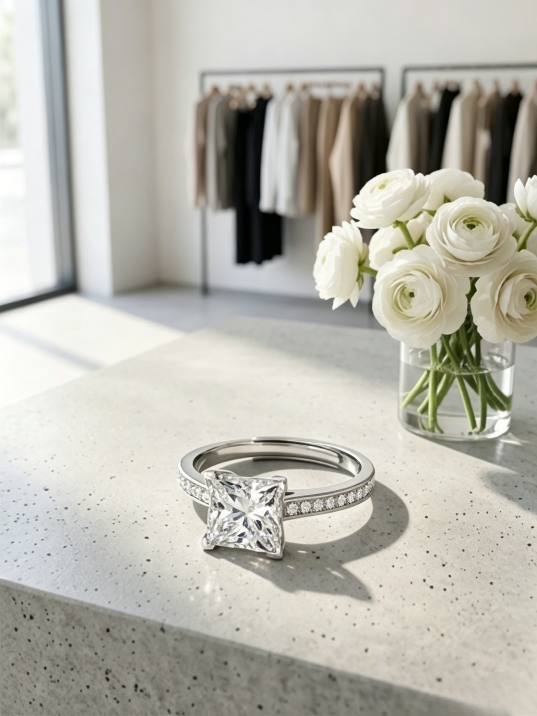2ct square moissanite engagement ring — conflict-free lab-grown, sharp geometric silhouette | TARA AYARH LUNE