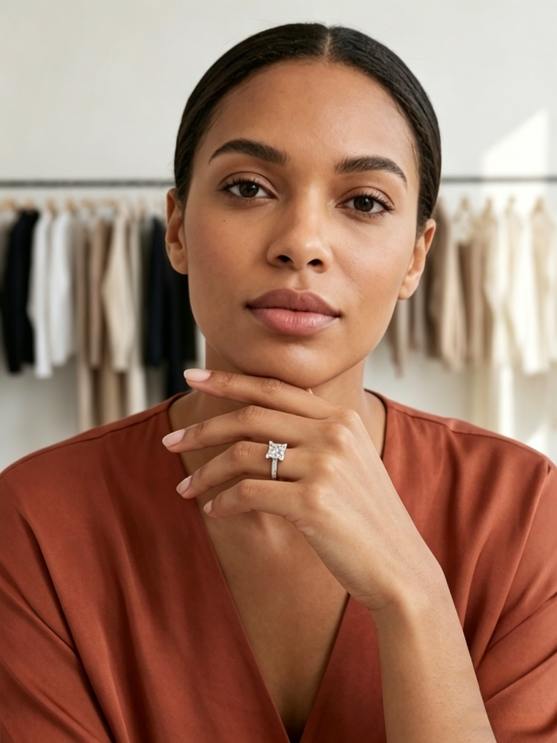 Princess-cut moissanite solitaire ring on hand — bold modern design, S925 silver | TARA AYARH LUNE