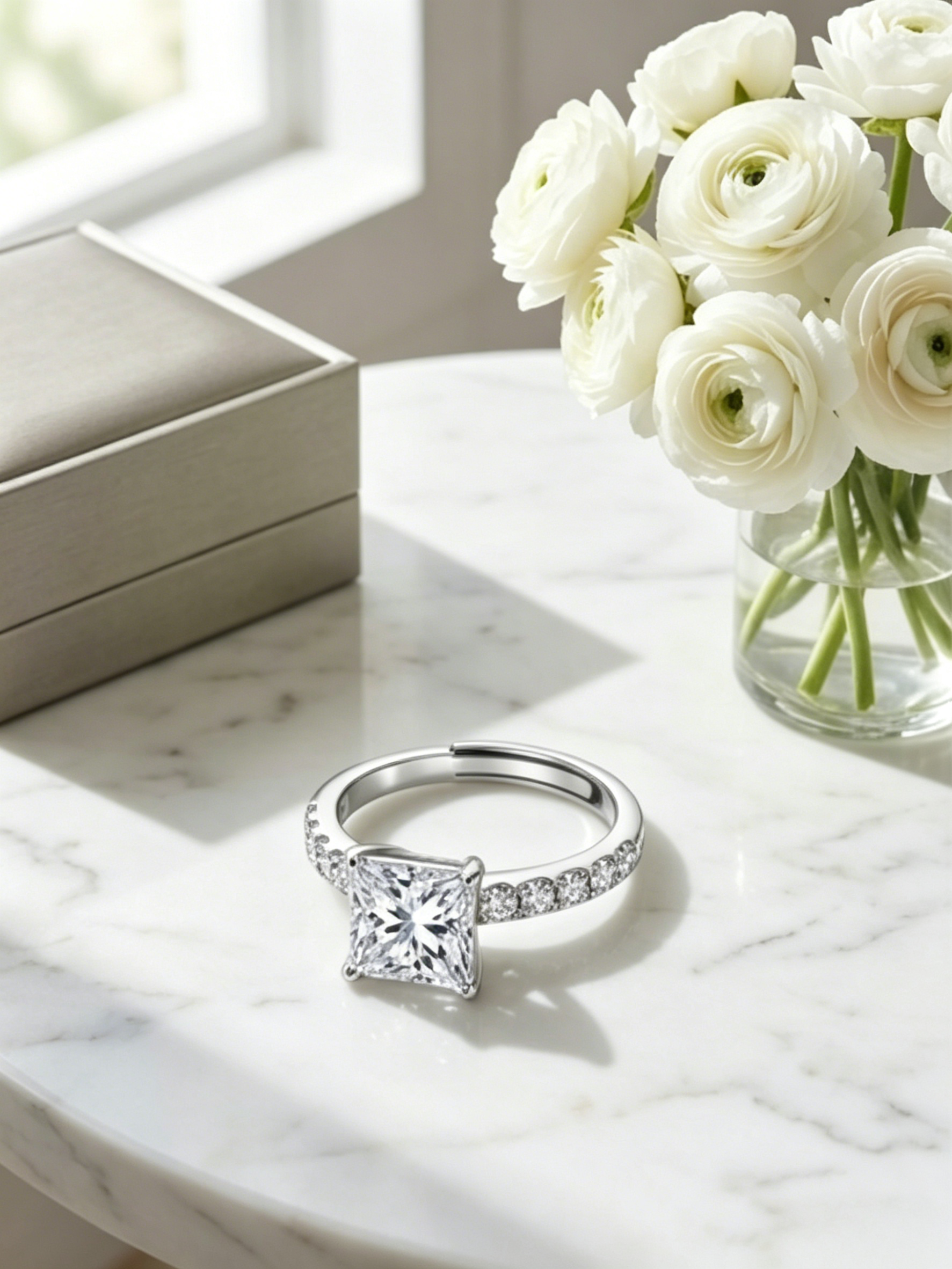 1ct princess-cut moissanite engagement ring — conflict-free lab-grown, platinum-plated S925 silver | TARA AYARH LUNE