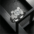 6.5mm round moissanite quad-corner pavé frame solitaire ring — 1ct D-color VVS1, modern fortress setting | TARA AYARH LUNE