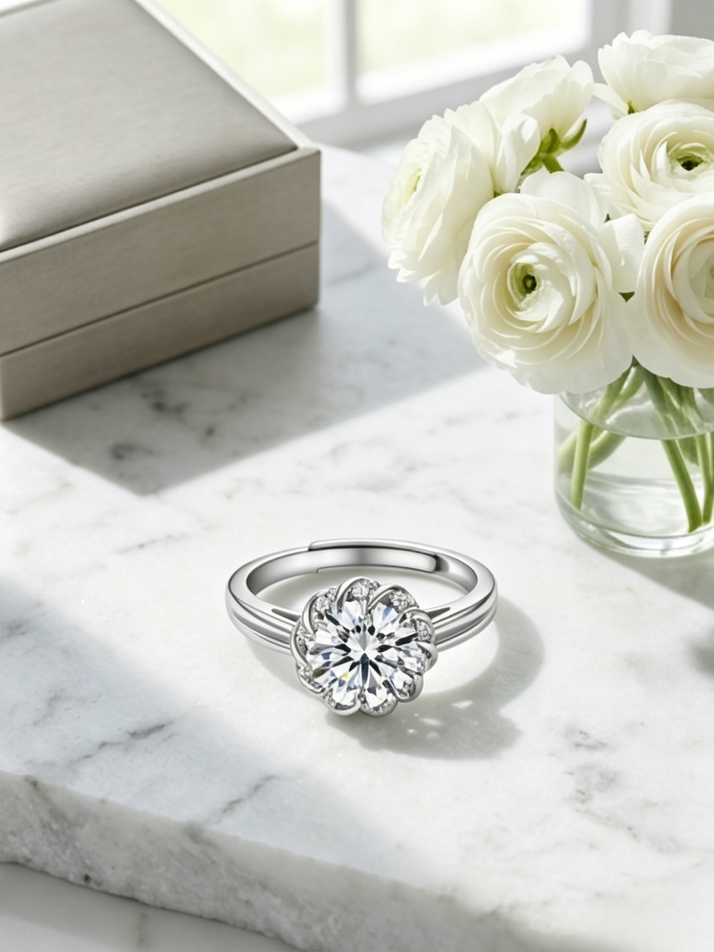 9mm Round-Cut Moissanite Spiraling Accent Statement Ring | Celestial Setting | TARA AYARH LUNE
