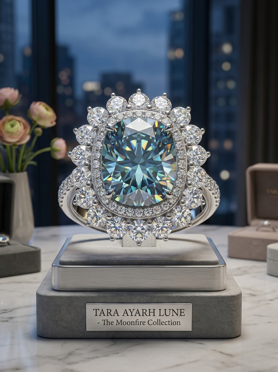 5ct cushion-cut moissanite sunflower halo ring — canary yellow lab-grown stone, floral halo setting, rhodium-plated 925 silver | TARA AYARH LUNE