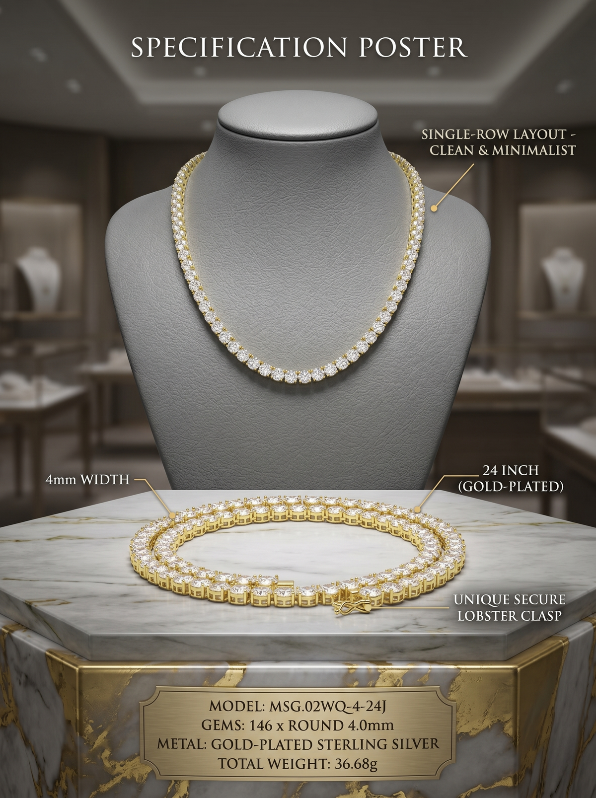 heavy bold moissanite tennis chain gold — 18K gold plated, 5mm profile, D-color VVS1, 925 silver base | TARA AYARH LUNE