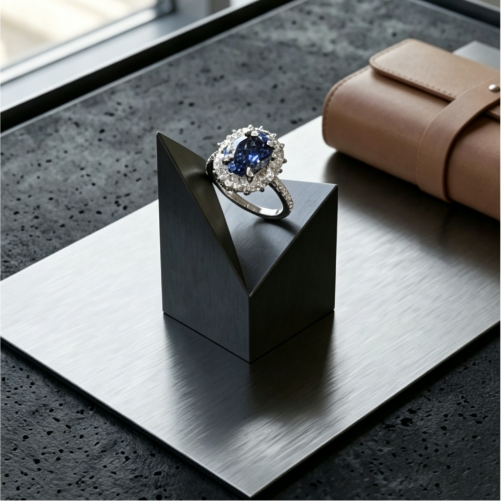 7x9mm oval blue moissanite cluster halo ring — 2.5ct midnight azure, pavé band | TARA AYARH LUNE