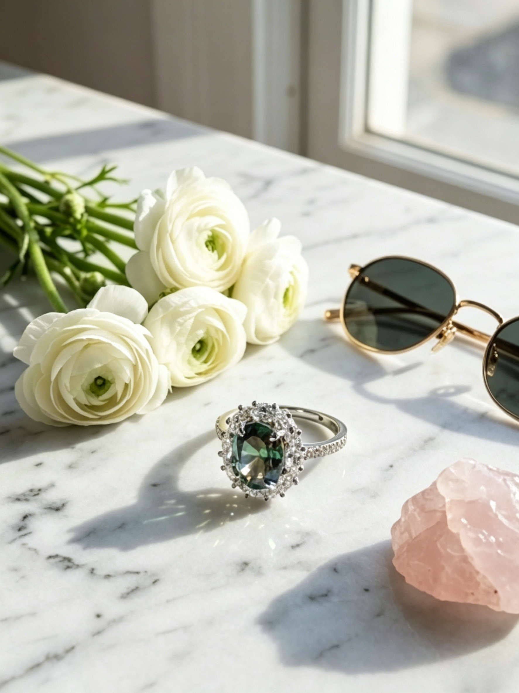 7x9mm oval green moissanite cluster halo ring — 2.5ct forest green, multi-stone halo | TARA AYARH LUNE