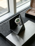 7x9mm Oval Moissanite Cluster Halo Ring | Blue & Green Lab-Grown Statement Ring | TARA AYARH LUNE